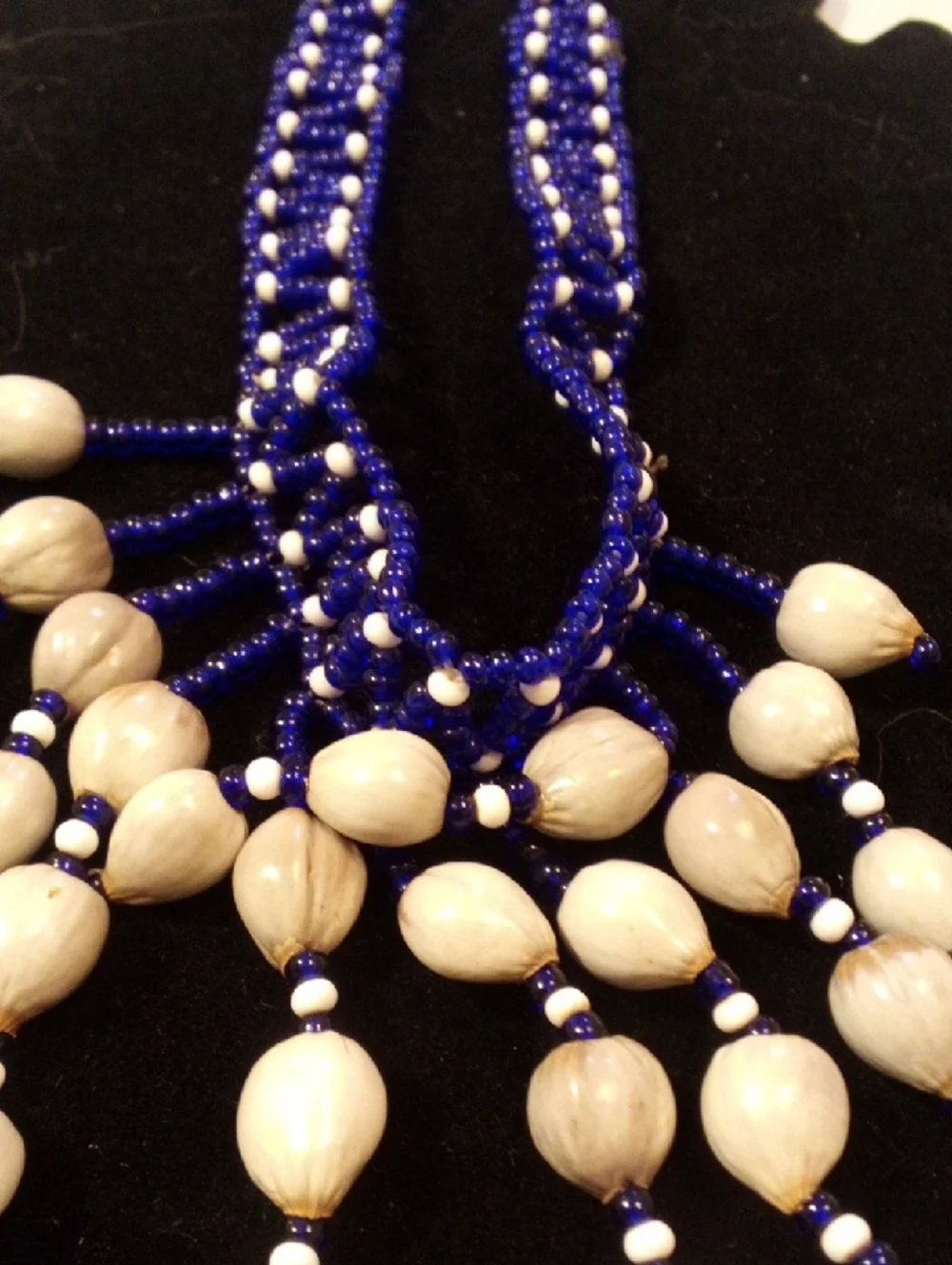 Handcrafted Blue and Cream Beaded Statement Necklace